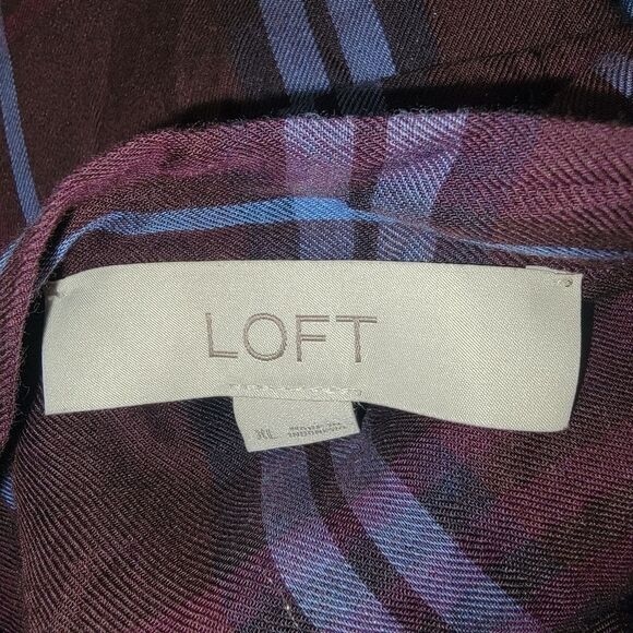 Loft plaid off shoulder long sleeve top blouse XL - Picture 4 of 5